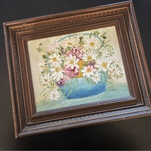 Elegant Floral Basket Painting with Wooden Frame